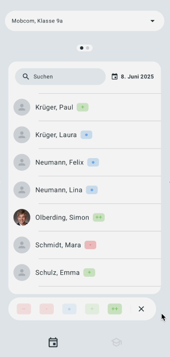 Student Swiper rating screen for a class lesson