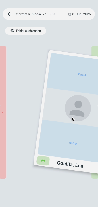 Student Swiper swipe-based grading card for a single student